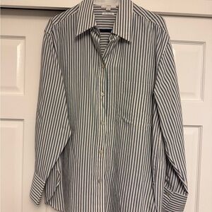 Vince Blue and White Vertical Stripe Button-Down Shirt